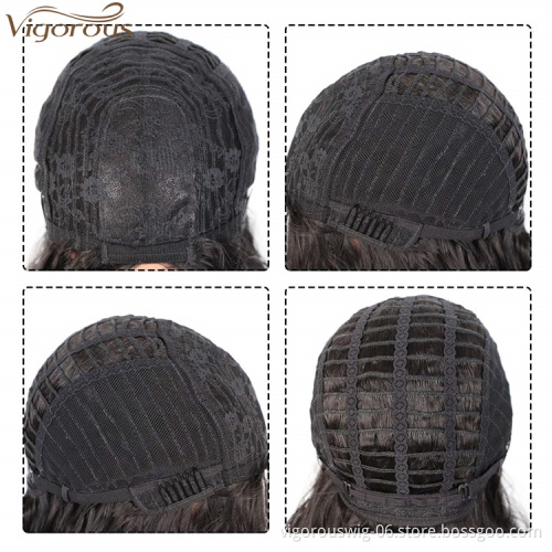 Vigorous Top Quality Long Black Wavy Wigs Middle Part Heat Resistant Synthetic Wave Wigs for Black Women Wholesale Price